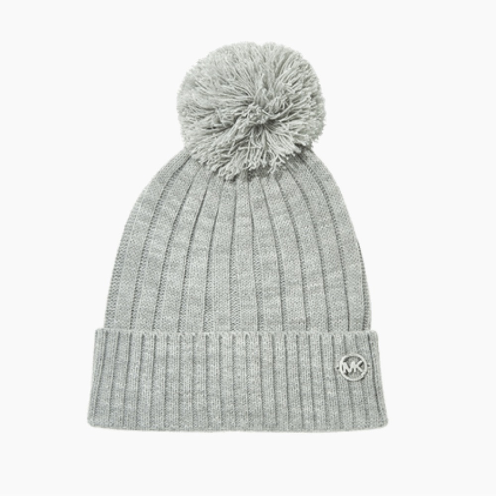 NWOT MICHAEL Michael Kors Gray Knit Pom-Pom Hat